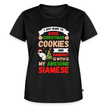 Biscuits de cuisson de chat siamois de Noël avec chat - T-shirt Premium bio Femme - noir - Devant - Selfina (174cm)