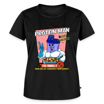Protein-Man - Frauen Premium Bio T-Shirt - Schwarz - Vorne - Selfina (174cm)