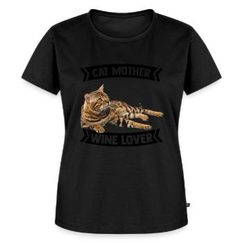 Katzen Mama Mutter Wein - Frauen Premium Bio T-Shirt - Schwarz - Vorne - Selfina (174cm)