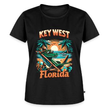 Coole Florida Urlaub Shirt mit Alligator Motiv - Frauen Premium Bio T-Shirt - Schwarz - Vorne - Selfina (174cm)