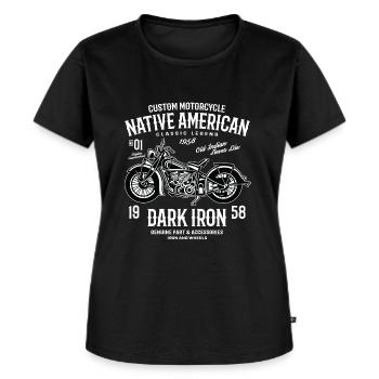 DARK IRON INDIAN - Vintage Motorrad Shirt Motiv - Frauen Premium Bio T-Shirt - Schwarz - Vorne - Selfina (174cm)