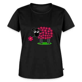 Schaf mit Blumen hell rot statt Wolle - Geschenk - Frauen Premium Bio T-Shirt - Schwarz - Vorne - Selfina (174cm)