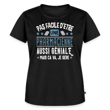 Pharmacienne Pharmacie Pharmacien Métier Humour - T-shirt Premium bio Femme - noir - Devant - Selfina (174cm)