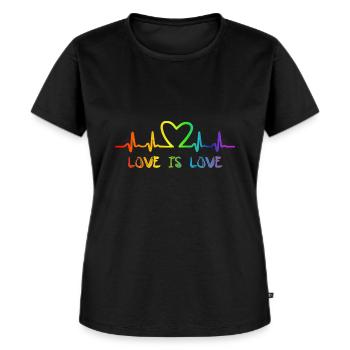 LGBT Love Regenbogen Herzschlag - Frauen Premium Bio T-Shirt - Schwarz - Vorne - Selfina (174cm)