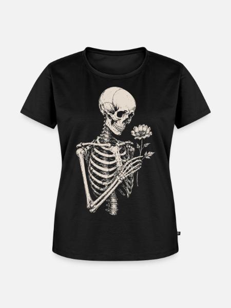 Memento-Skelettblume - Frauen Premium Bio T-Shirt - Schwarz