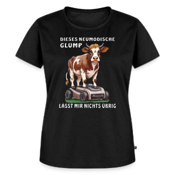 KUH AUF MÄHROBOTER - Frauen Premium Bio T-Shirt - Schwarz - Vorne - Selfina (174cm)