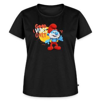 De Smurfen Cadeau Grote Smurf Good Vibes Only - Vrouwen Premium Bio T-shirt - zwart - Voor - Selfina (174cm)