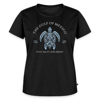 Vintage Gulf of Mexico Tribal Turtle Estd 1550 - Frauen Premium Bio T-Shirt - Schwarz - Vorne - Selfina (174cm)