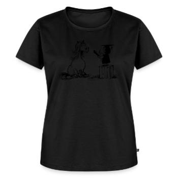 Thelwell Pony in der Schule - Frauen Premium Bio T-Shirt - Schwarz - Vorne - Selfina (174cm)