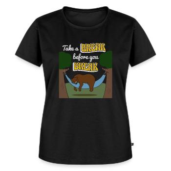Illustration Bär in Hängematte - Frauen Premium Bio T-Shirt - Schwarz - Vorne - Selfina (174cm)