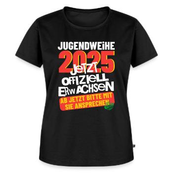 Jugendweihe 2025 Jetzt offiziell Erwachsen - Frauen Premium Bio T-Shirt - Schwarz - Vorne - Selfina (174cm)