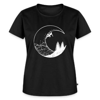 Mond und Bergsteiger - Frauen Premium Bio T-Shirt - Schwarz - Vorne - Selfina (174cm)