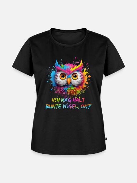 LUSTIGE BUNTE EULE - Frauen Premium Bio T-Shirt - Schwarz