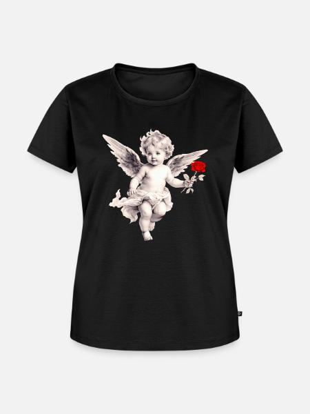 Amor mit Rose - Frauen Premium Bio T-Shirt - Schwarz