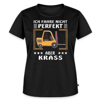 STAPLER ICH FAHRE NICHT PERFEKT ABER KRASS - Frauen Premium Bio T-Shirt - Schwarz - Vorne - Selfina (174cm)