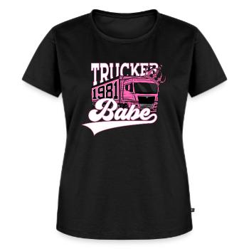 45. GEBURTSTAG TRUCKER BABE 1981 LKW FAHRERIN - Frauen Premium Bio T-Shirt - Schwarz - Vorne - Selfina (174cm)
