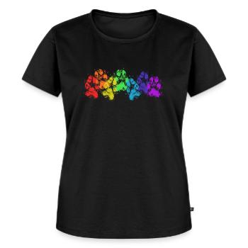 Regenbogen Pfotenabdrücke Hundeliebhaber schlammiger Pfotenabdruck Geschenk - Frauen Premium Bio T-Shirt - Schwarz - Vorne - Selfina (174cm)
