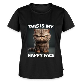Lustiges Katzen Shirt Grumpy - Frauen Premium Bio T-Shirt - Schwarz - Vorne - Selfina (174cm)
