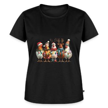 Weihnachtliche Hühner Mit Lichterketten Und Mützen - Frauen Premium Bio T-Shirt - Schwarz - Vorne - Selfina (174cm)