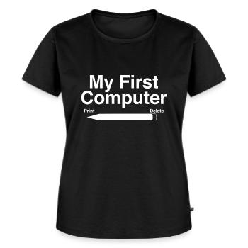 Mein erster Computer - Frauen Premium Bio T-Shirt - Schwarz - Vorne - Selfina (174cm)