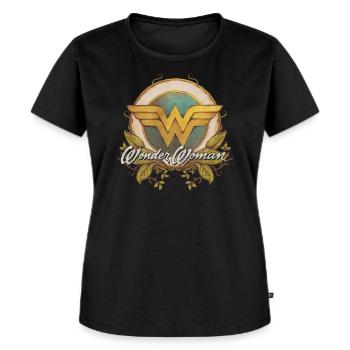 DC Comics Wonder Woman Logo mit Ranken - Frauen Premium Bio T-Shirt - Schwarz - Vorne - Selfina (174cm)