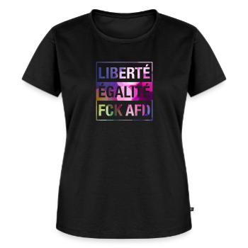 Liberté Égalité FCK AFD Shirt - Frauen Premium Bio T-Shirt - Schwarz - Vorne - Selfina (174cm)