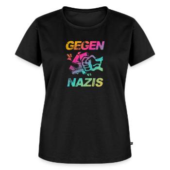 Gegen Nazis, Gegen Rechts Faust. FCK NZS - Frauen Premium Bio T-Shirt - Schwarz - Vorne - Selfina (174cm)