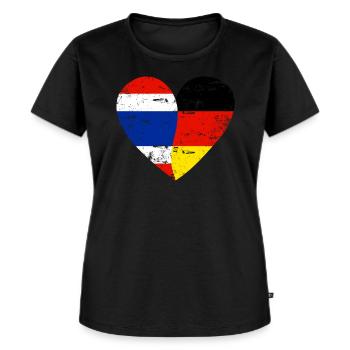 Thailand Deutschland Flaggenherz - Frauen Premium Bio T-Shirt - Schwarz - Vorne - Selfina (174cm)