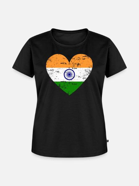 Indien Flaggenherz - Frauen Premium Bio T-Shirt - Schwarz