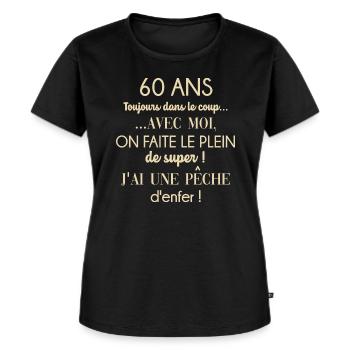 60 ans anniversaire - T-shirt Premium bio Femme - noir - Devant - Selfina (174cm)