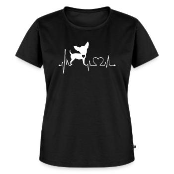 Chihuahua-Herzschlag-T-Shirt - Frauen Premium Bio T-Shirt - Schwarz - Vorne - Selfina (174cm)
