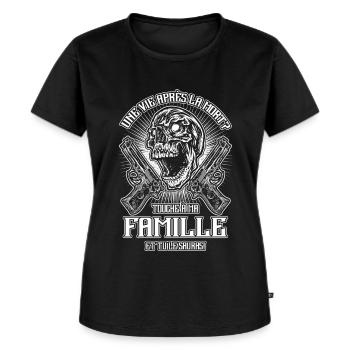 Ne touchez pas à ma famille - FR - T-shirt Premium bio Femme - noir - Devant - Selfina (174cm)