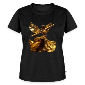 Flamenco Tänzerin Gold Flügel Spanien Kleid Tänzer - Frauen Premium Bio T-Shirt - Schwarz - Vorne - Selfina (174cm)
