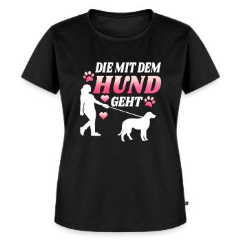 Die mit dem Hund geht - Frauen Premium Bio T-Shirt - Schwarz - Vorne - Selfina (174cm)