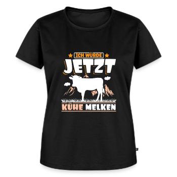 Landwirt Bauer Kühe melken - Frauen Premium Bio T-Shirt - Schwarz - Vorne - Selfina (174cm)