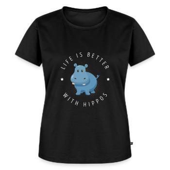 Nilpferd - Frauen Premium Bio T-Shirt - Schwarz - Vorne - Selfina (174cm)
