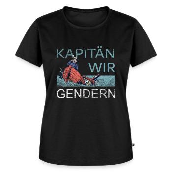Kapitän wir Gendern - Lustiges Sprüche Sächsisch - Frauen Premium Bio T-Shirt - Schwarz - Vorne - Selfina (174cm)