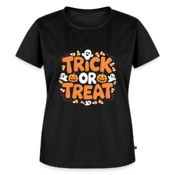 Trick or Treat - Frauen Premium Bio T-Shirt - Schwarz - Vorne - Selfina (174cm)
