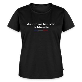 J'aime me beurrer la biscotte - T-shirt Premium bio Femme - noir - Devant - Selfina (174cm)