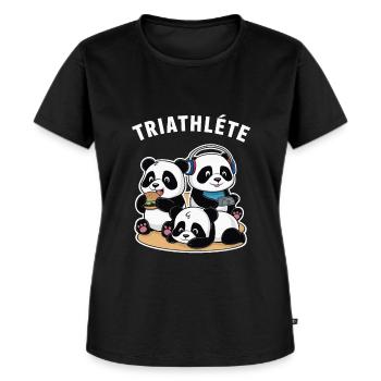Triathlète Gaming Humour Panda Geek Idée Cadeau - T-shirt Premium bio Femme - noir - Devant - Selfina (174cm)