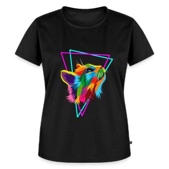 Synth Cat colorfull 80`s neon retrostyle - Frauen Premium Bio T-Shirt - Schwarz - Vorne - Selfina (174cm)