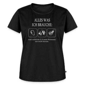 Alles was ich brauche - Klettern - Frauen Premium Bio T-Shirt - Schwarz - Vorne - Selfina (174cm)