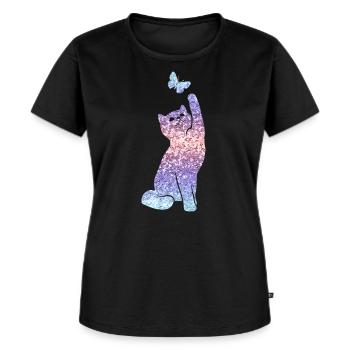 Katze Glitzer Print Katzenliebhaber Geschenk - Frauen Premium Bio T-Shirt - Schwarz - Vorne - Selfina (174cm)
