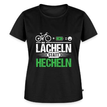 Fahrrad E-Bike Mountainbike Lächeln statt Hecheln! - Frauen Premium Bio T-Shirt - Schwarz - Vorne - Selfina (174cm)