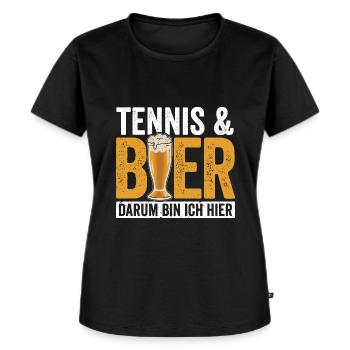 Tenis & Bier darum bin ich hier - Frauen Premium Bio T-Shirt - Schwarz - Vorne - Selfina (174cm)