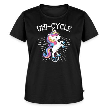 Einhorn Einrad Einrad Balancing Einrad Einrad - Frauen Premium Bio T-Shirt - Schwarz - Vorne - Selfina (174cm)