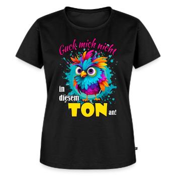 Guck mich nicht in diesem Ton an! - Frauen Premium Bio T-Shirt - Schwarz - Vorne - Selfina (174cm)