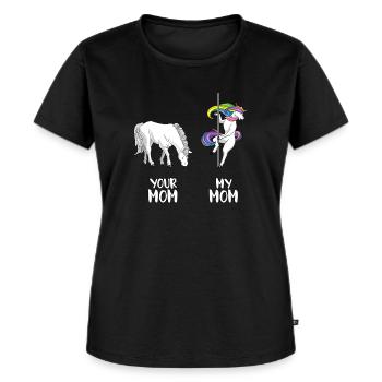 Your maman my maman LGBT Licorne LGBTQ homosexuel - T-shirt Premium bio Femme - noir - Devant - Selfina (174cm)