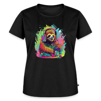 Musikliebhaber Faultier Techno Music Festival EDM - Frauen Premium Bio T-Shirt - Schwarz - Vorne - Selfina (174cm)