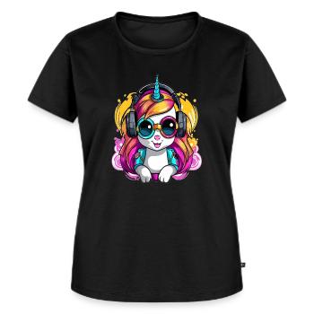 Dnb Musikliebhaber süßer Einhorn DJ Rave - Frauen Premium Bio T-Shirt - Schwarz - Vorne - Selfina (174cm)